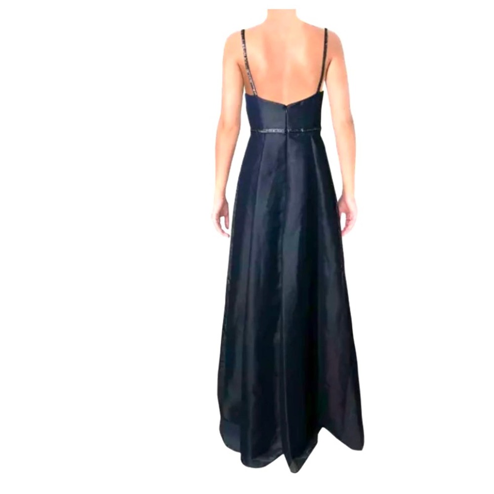 Aidan Mattox Pocket Dress Beaded Shimmering Navy Prom Maxi Formal Evening Gown - Picture 3 of 12